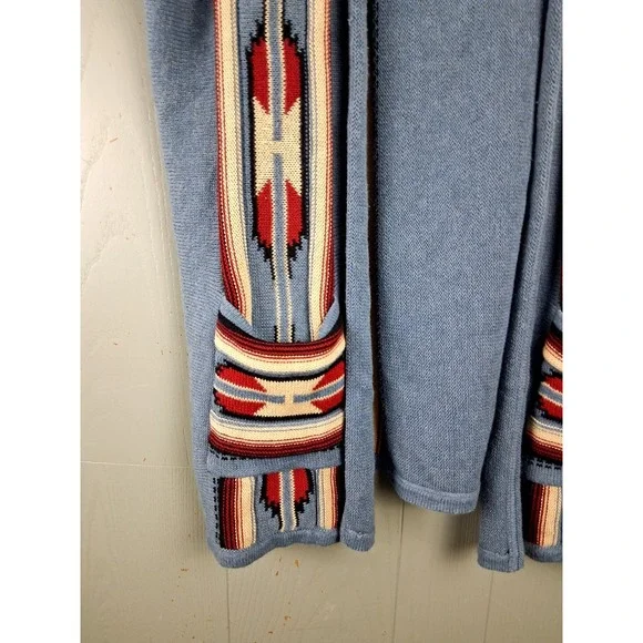 Chaps Womens Cardigan Sweater 2X Blue Aztec Western Long Loose - Picture 6 of 8